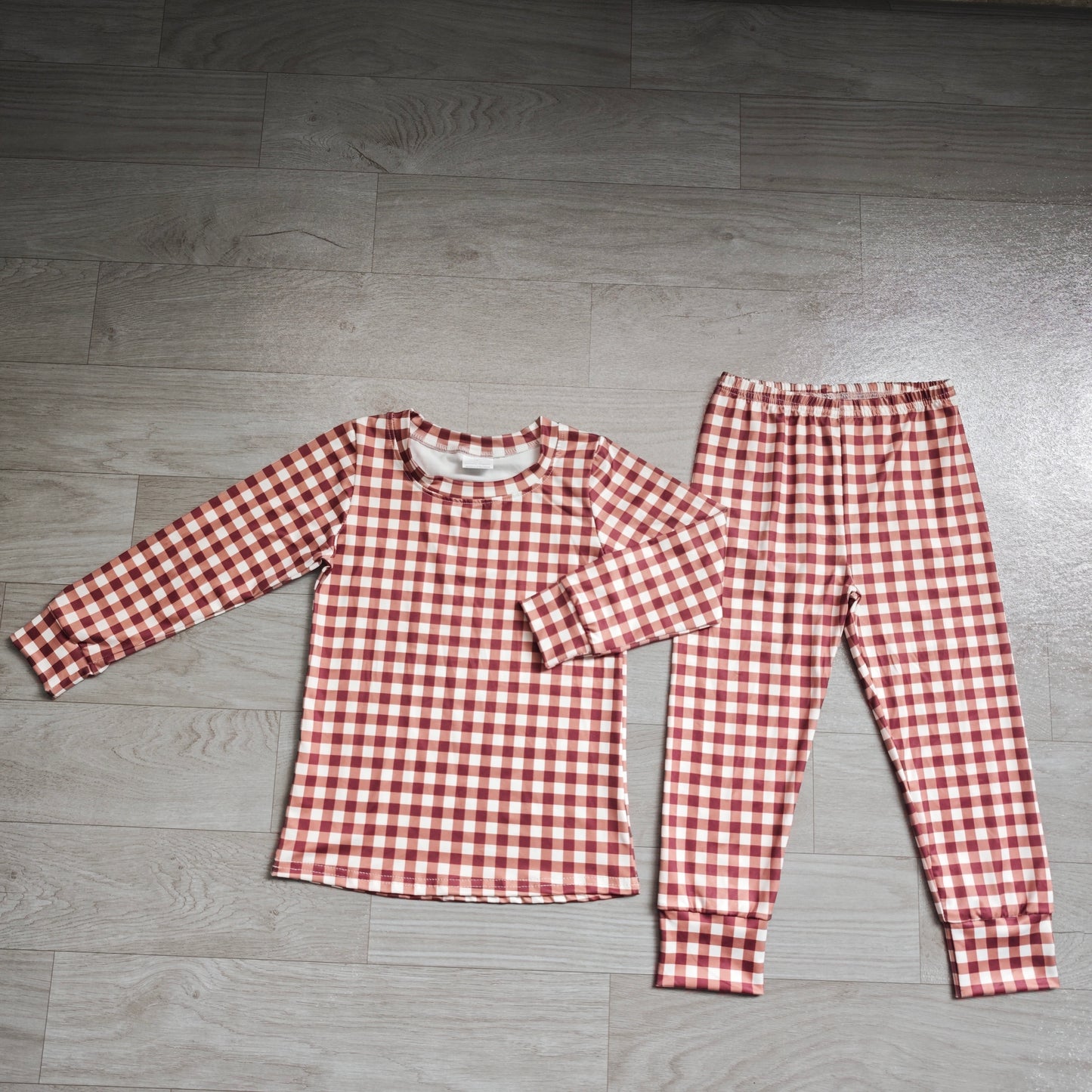 Long sleeves plaid top pants baby kids fall pajamas