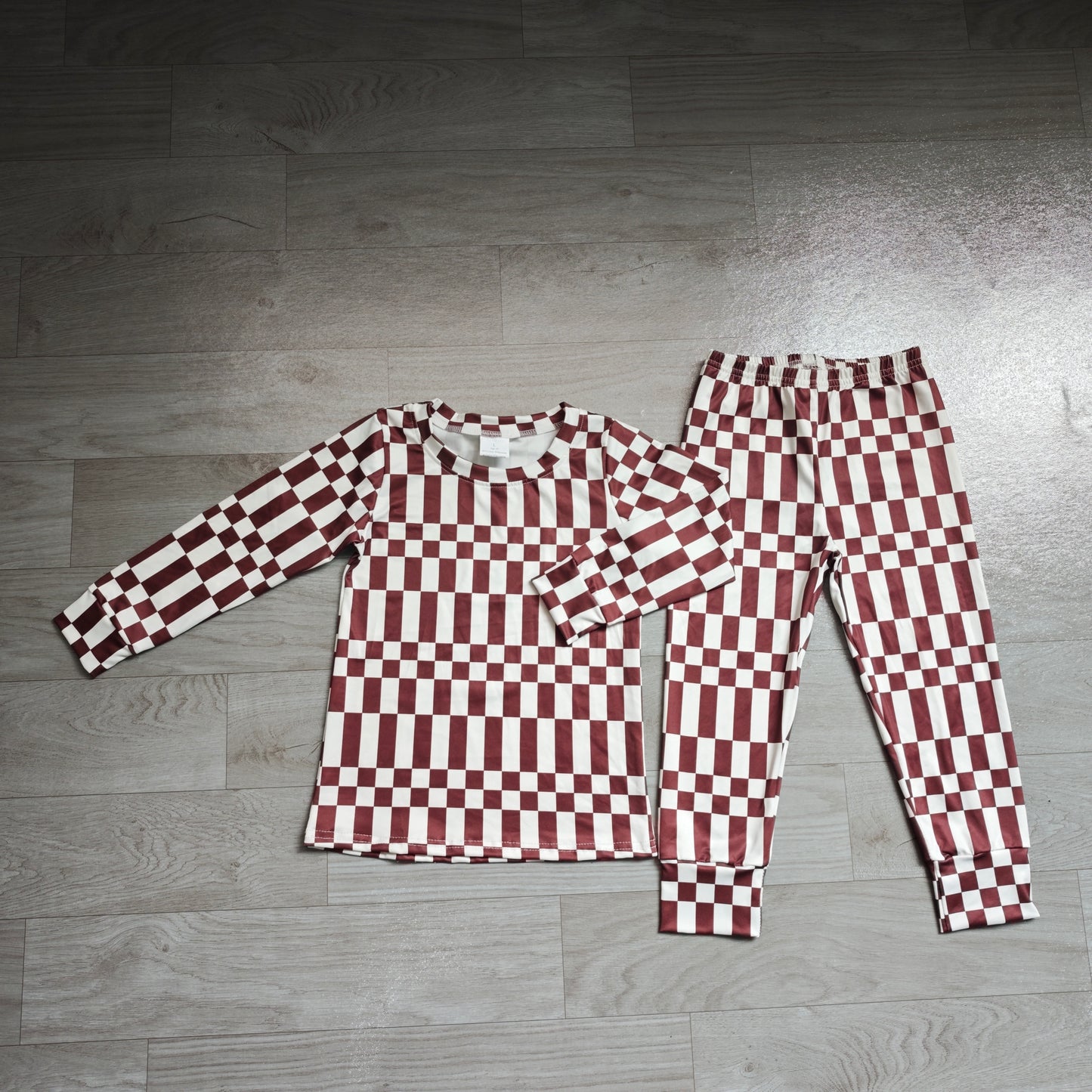 Long sleeves plaid stripe top pants baby kids fall pajamas