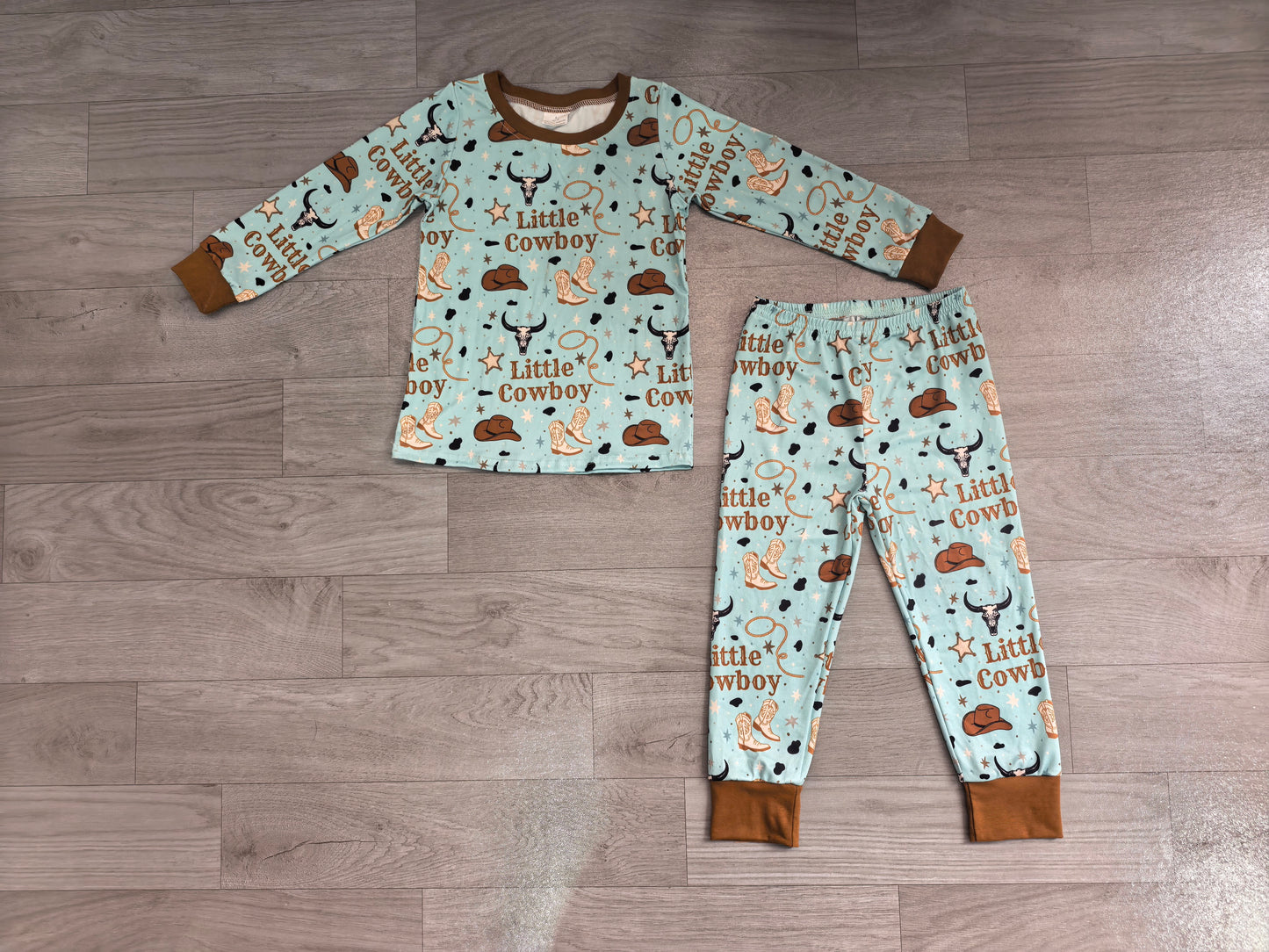 Long sleeves little cowboy bull skull kids boys western outfit
