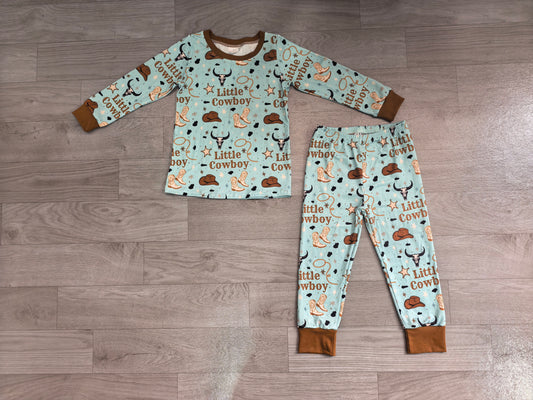 Long sleeves little cowboy bull skull kids boys western outfit