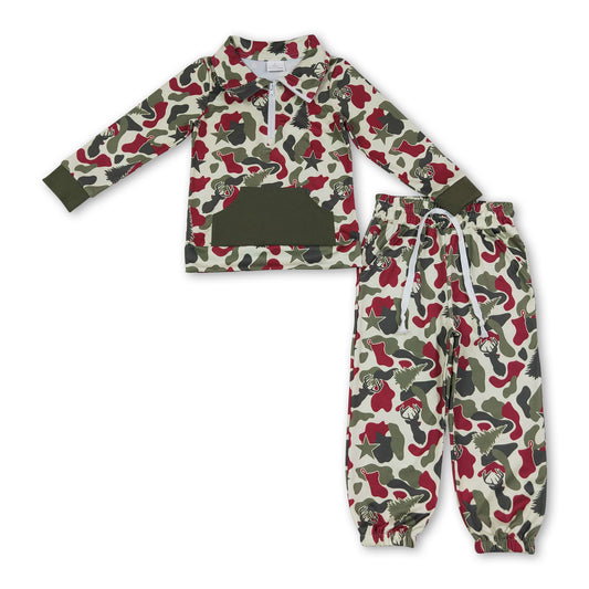 Long sleeves camo deer top pants kids Christmas outfits