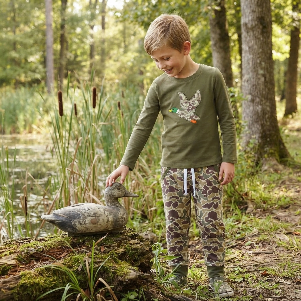 Camo duck embroidery cotton top pants boys outfits