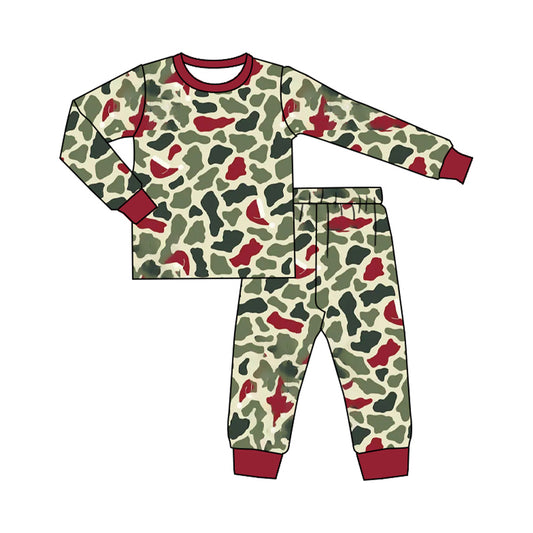 Long sleeves camo santa kids boys Christmas pajamas