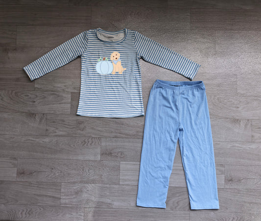 Stripe dog pumpkin embroidery boys fall clothes