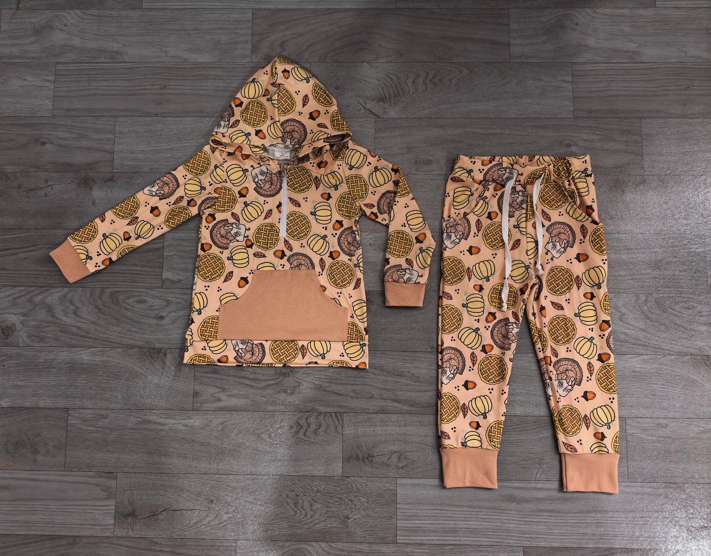 Pumpkin turkey hoodie pants girls Thanksgiving outfits