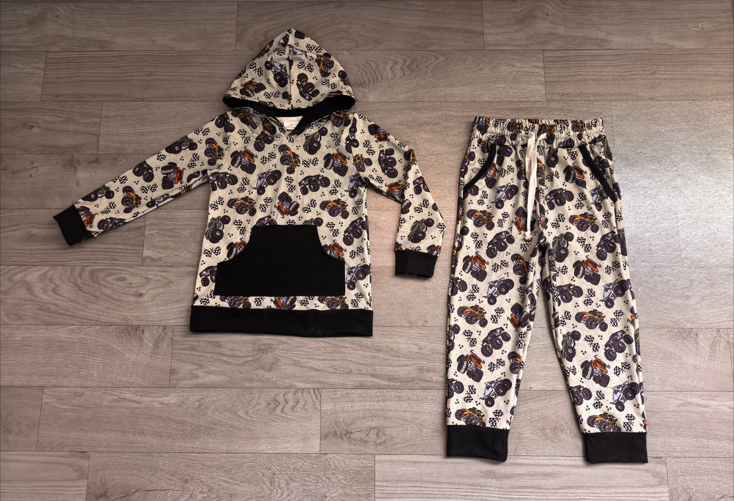 Long sleeves trucks flag hoodie pants boys clothing set