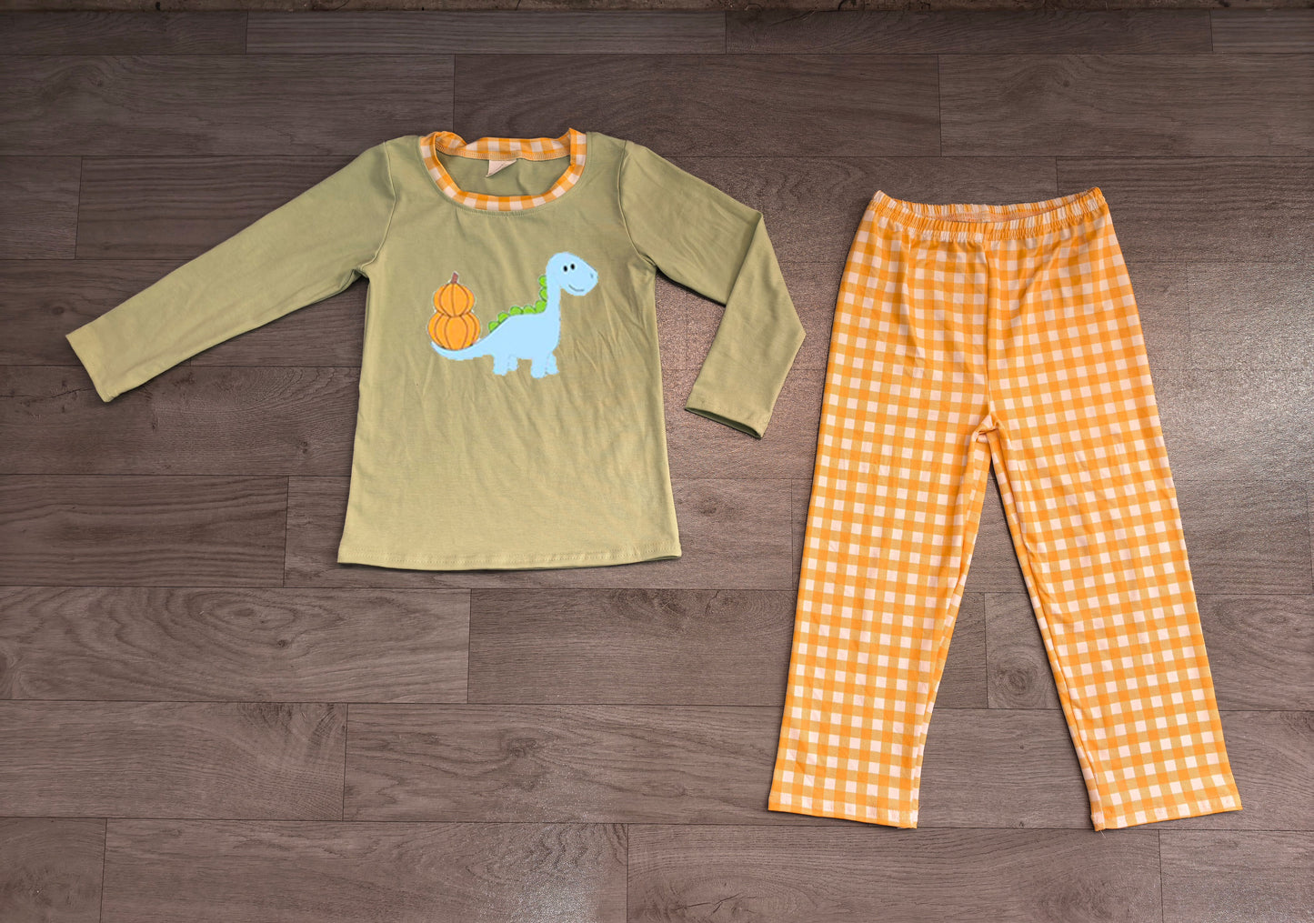 Dinosaur pumpkin embroidery top pants boy fall outfits