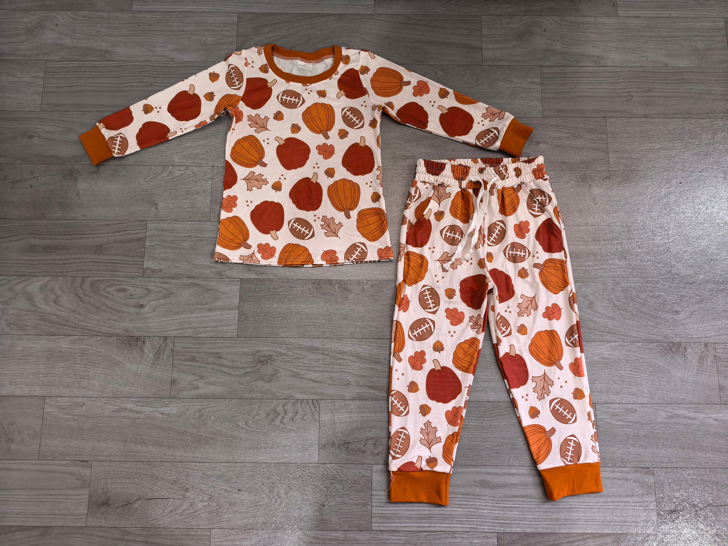 Long sleeves pumpkin football kids pajamas set
