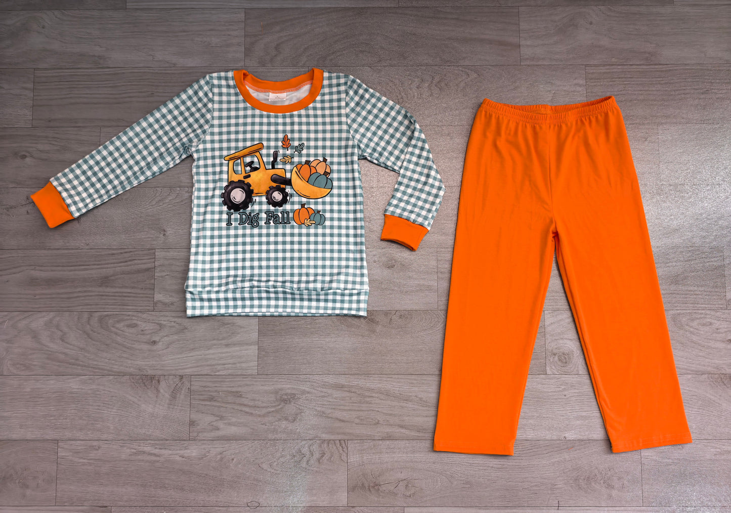 I dig fall pumpkin plaid top pants boys clothing set