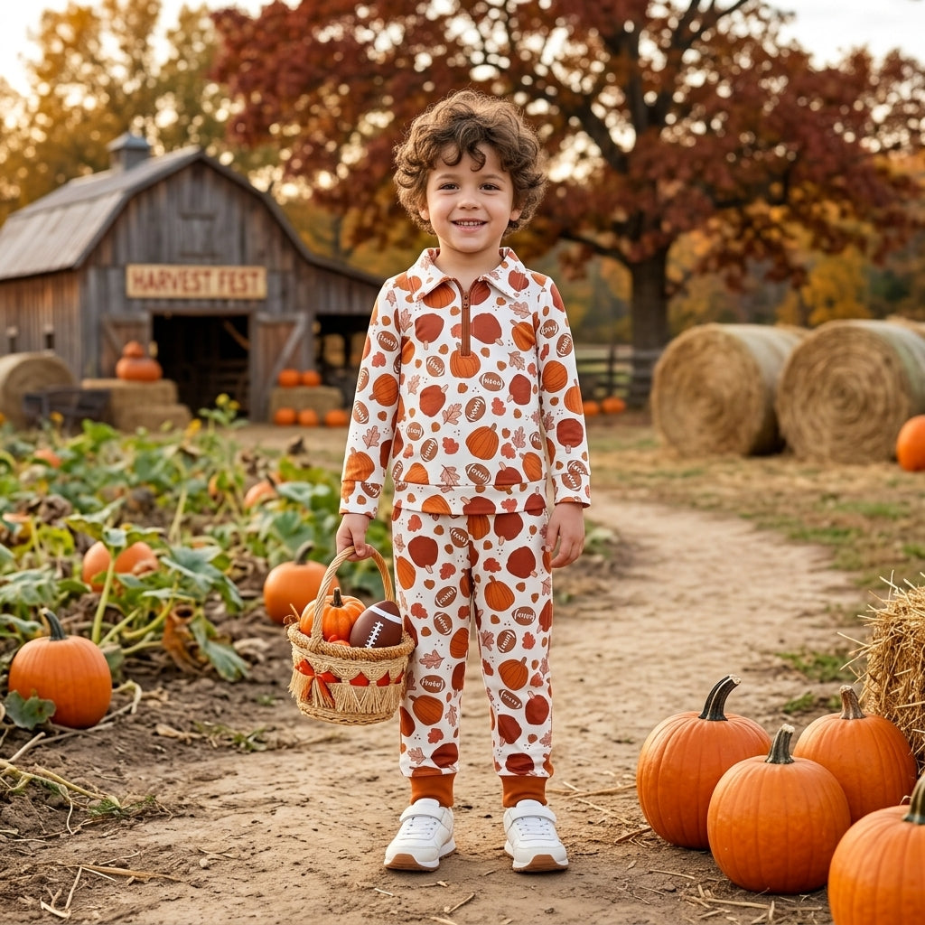 Pumpkin leaves pullover pants kids boys fall outfits