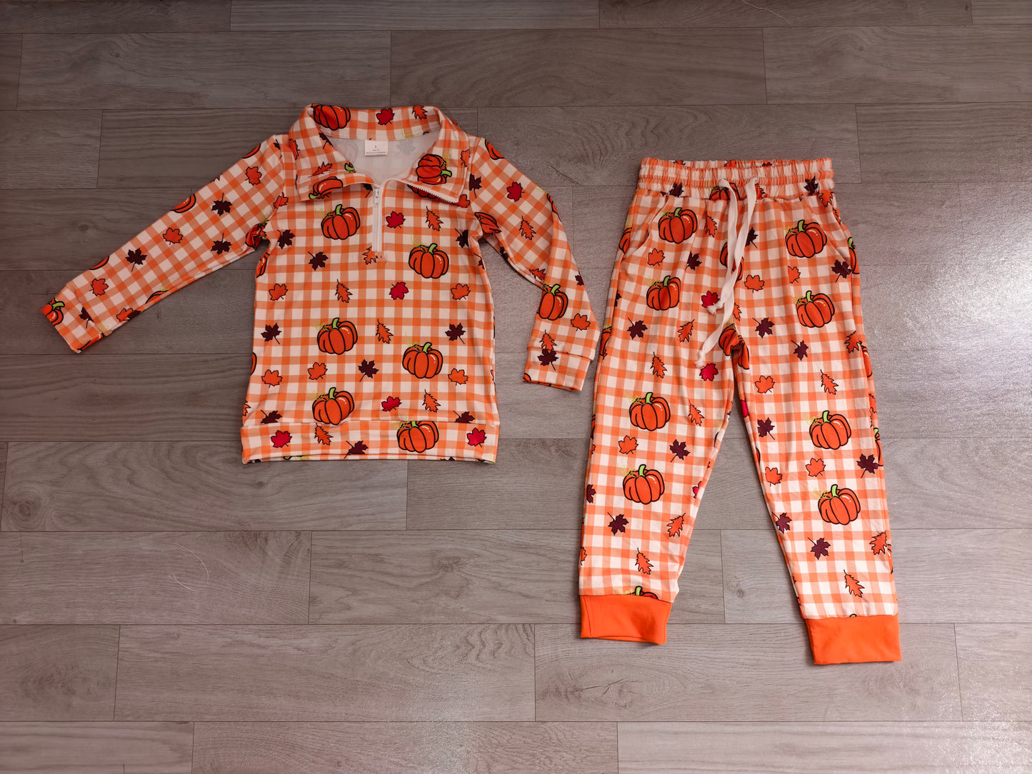 Plaid pumpkin leaves pullover pants kids boys fall outfits