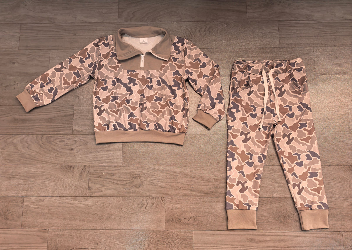 Long sleeves camo zipper pullover pants boys outfits