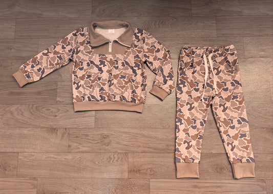 Long sleeves camo zipper pullover pants boys outfits