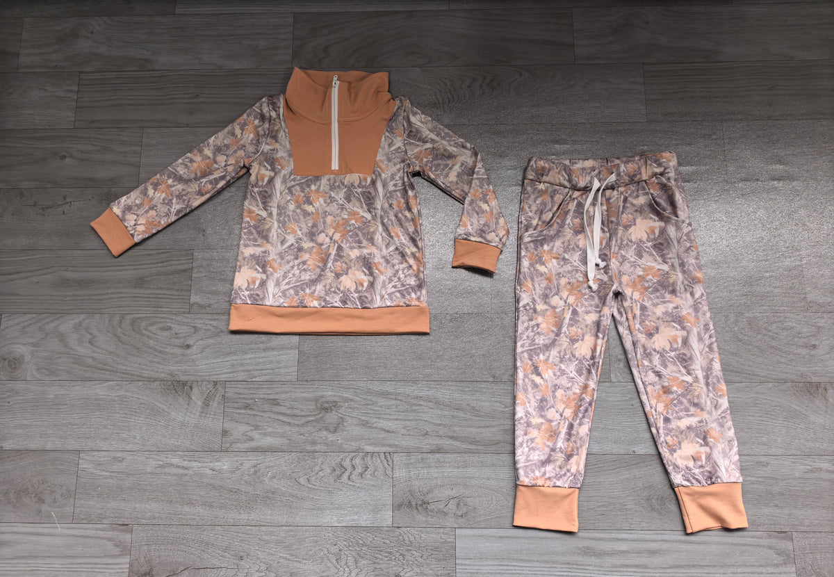 Leaves camo zipper pullover pants boys outfits