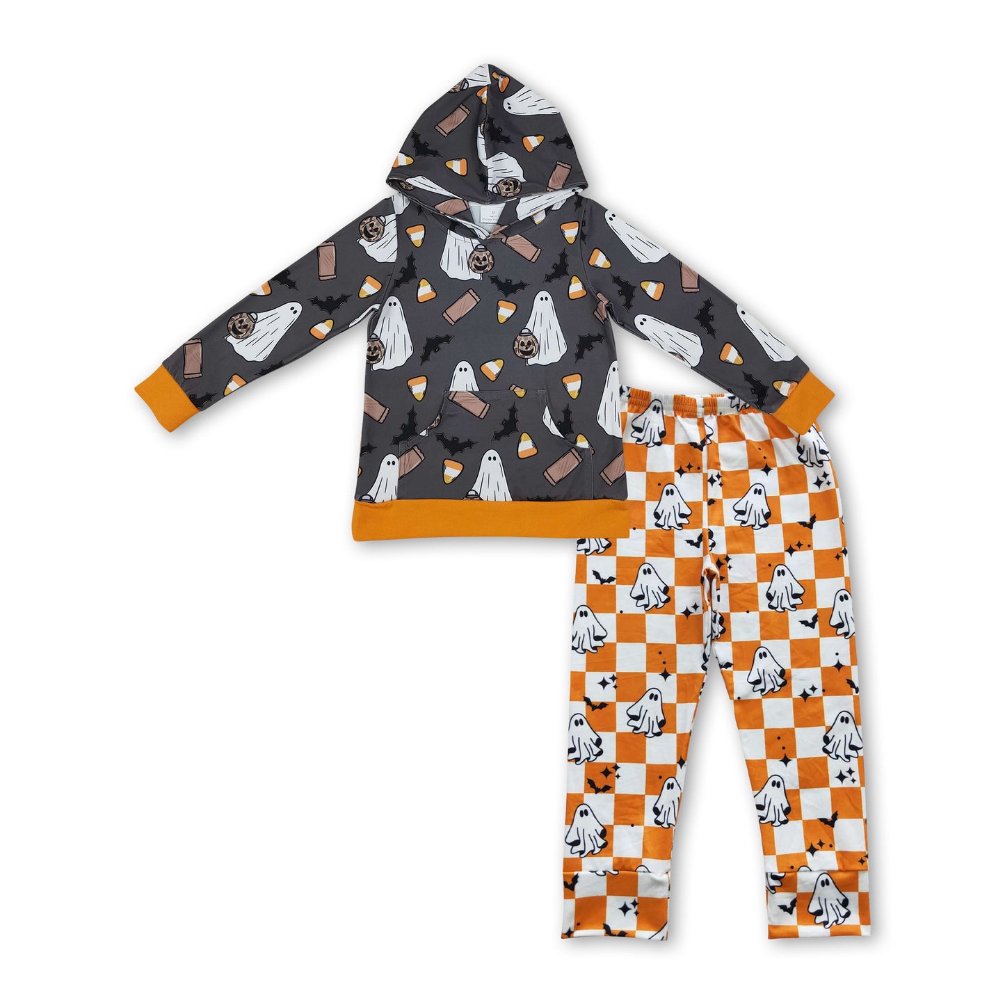 Ghost candy corn hoodie pants boys Halloween set