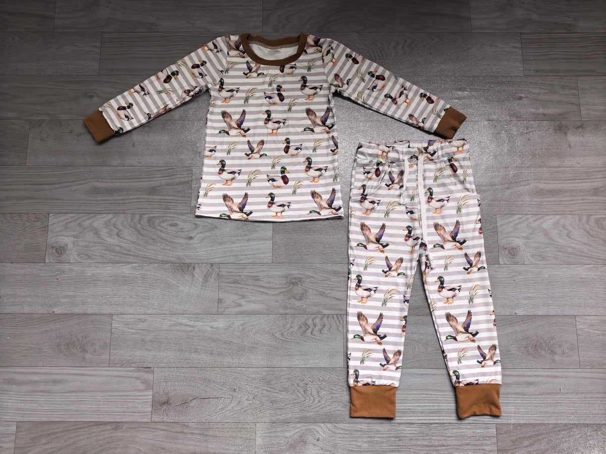 Long sleeves stripe duck top pants kids boys outfits