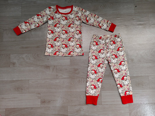 Red long sleeves camo santa kids boys Christmas pajamas