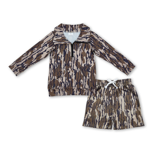 Camo pocket zipper pullover shorts kids boys outfits