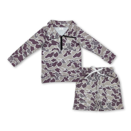Camo pocket zipper pullover shorts toddler boys outfits