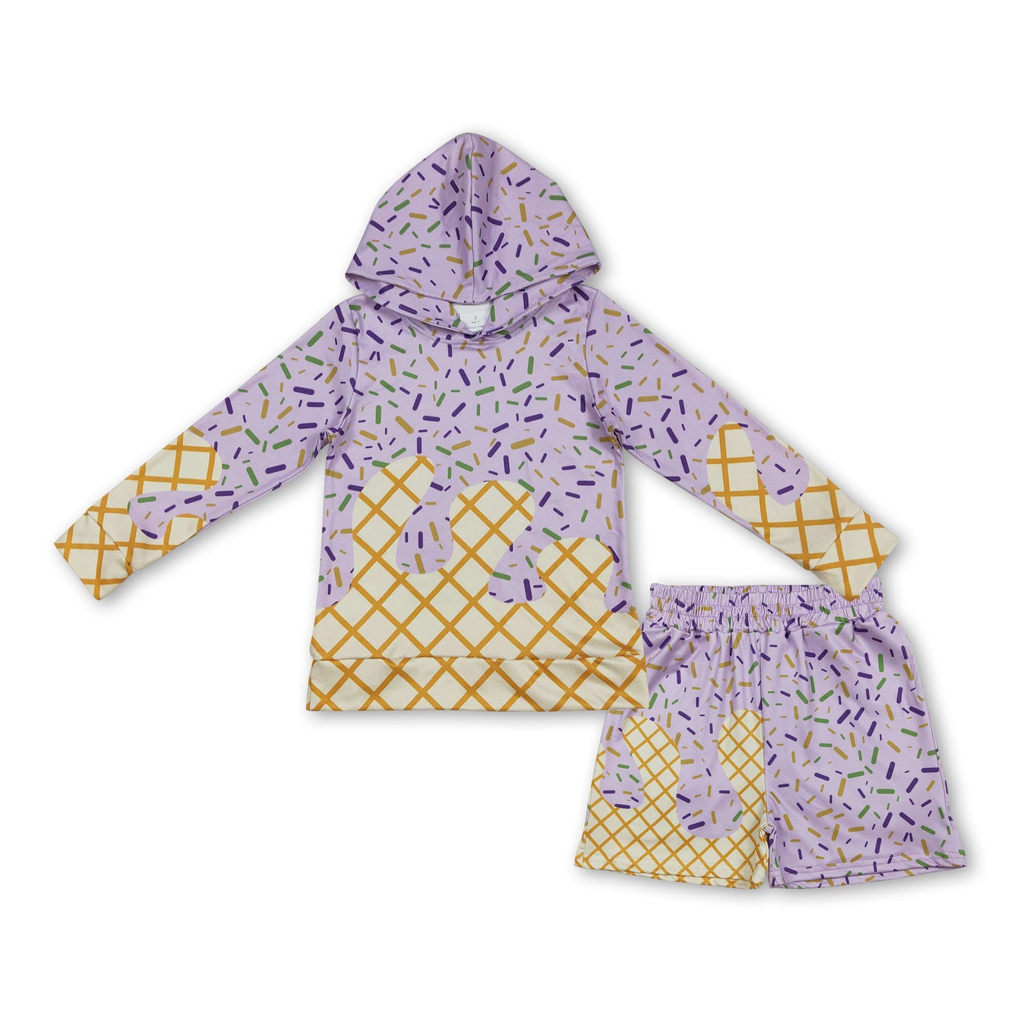 Ice cream sprinkle hoodie shorts kids boys Mardi Gras outfits