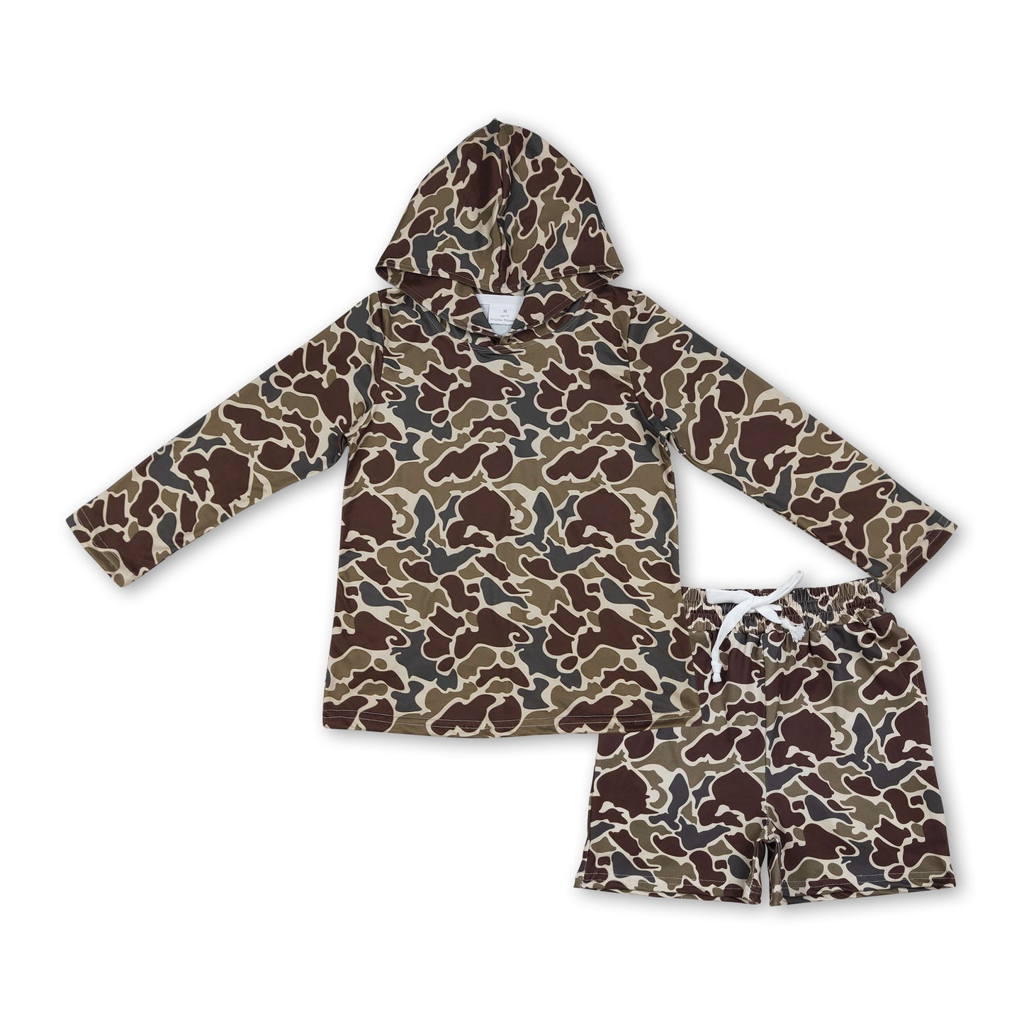 Dark brown camo hoodie shorts kids boys outfits