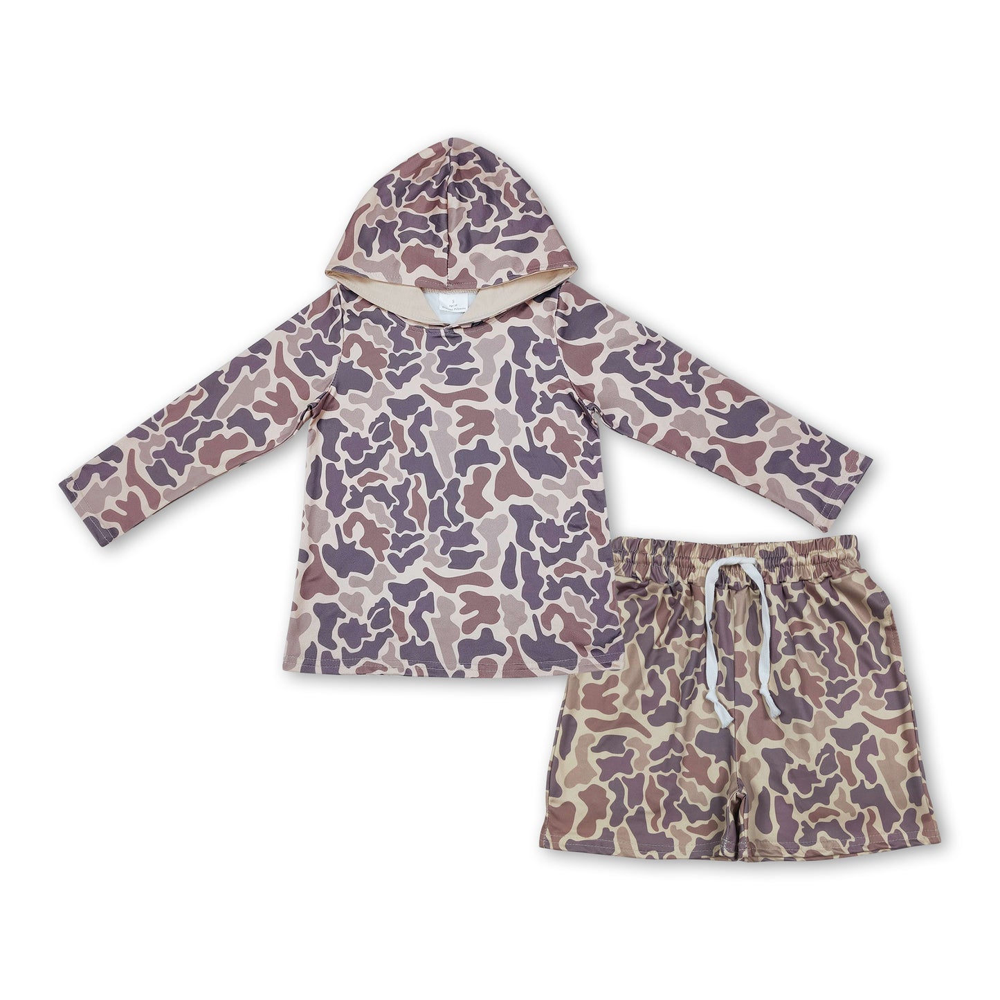 Khaki camo hoodie shorts kids boys clothing set