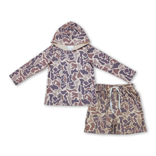 Khaki camo hoodie shorts kids boys clothing set