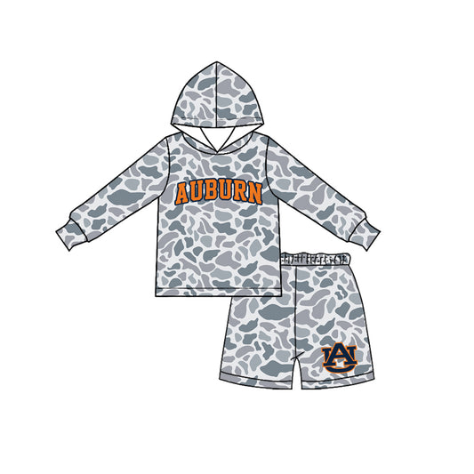 Long sleeves grey camo A U hoodie shorts boys team outfits