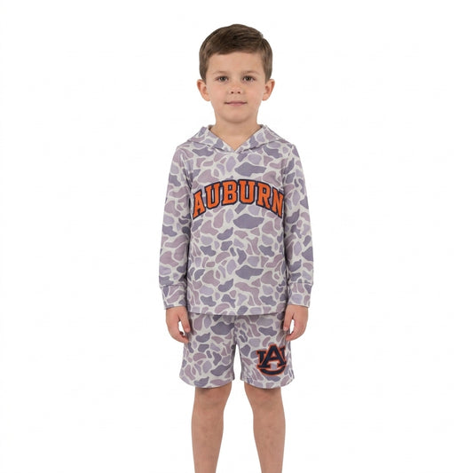 Long sleeves grey camo A U hoodie shorts boys team outfits