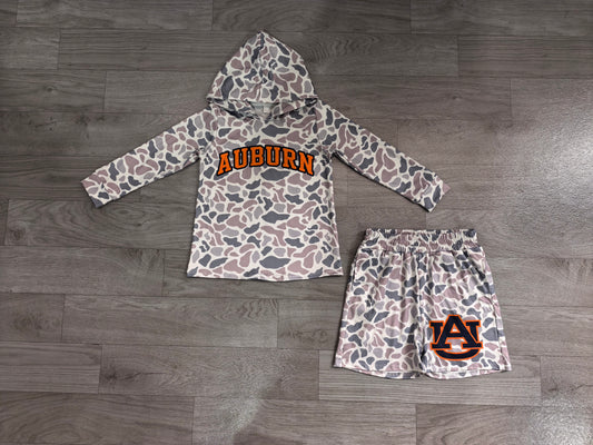 Long sleeves grey camo A U hoodie shorts boys team outfits