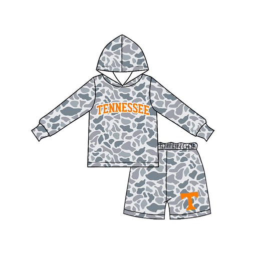 Long sleeves grey camo orange T hoodie shorts boys team outfits
