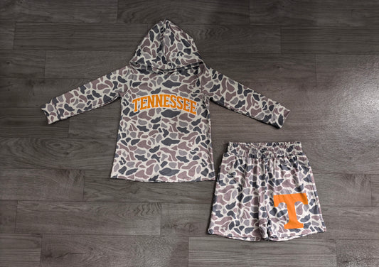 Long sleeves grey camo orange T hoodie shorts boys team outfits