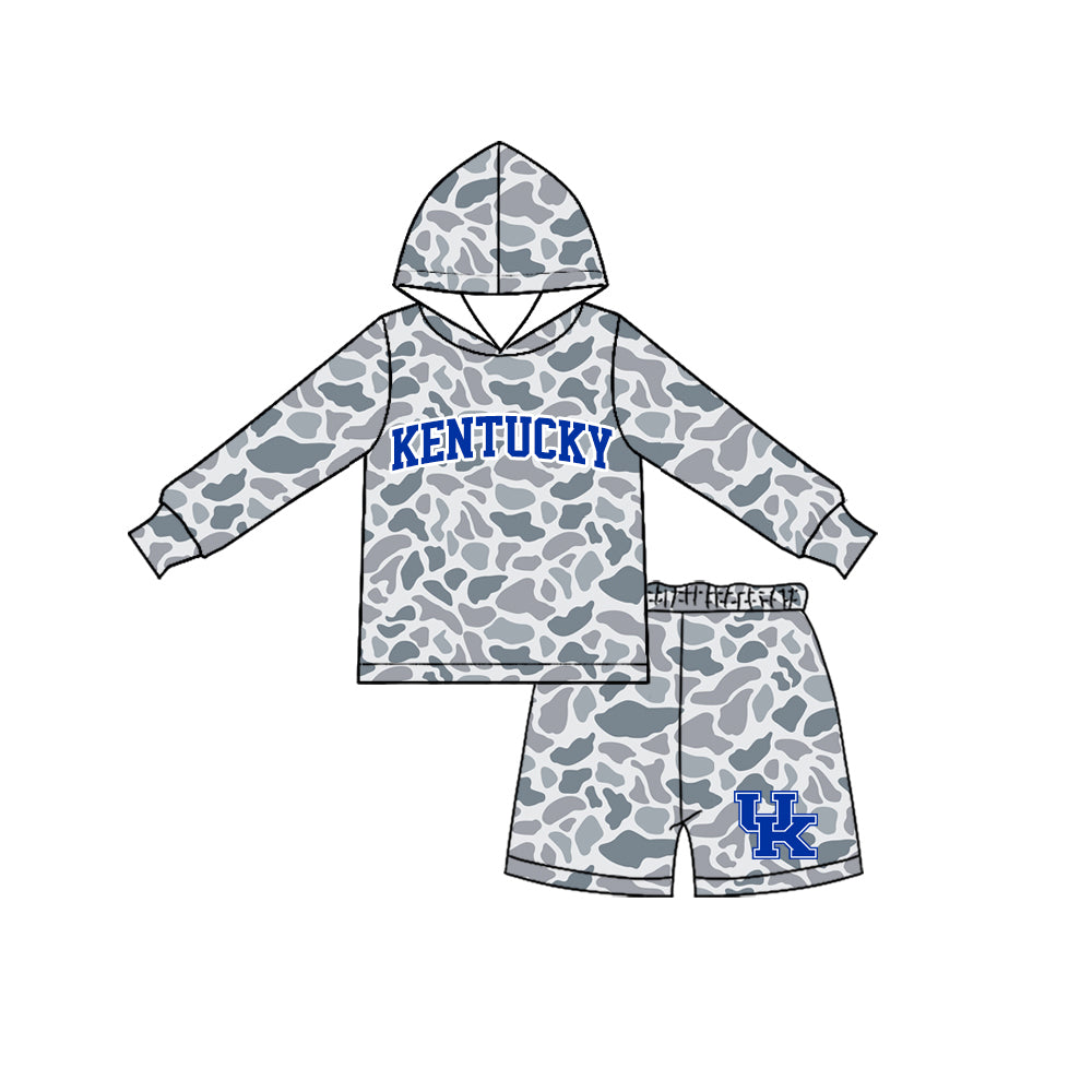 Long sleeves grey camo U K hoodie shorts boys team outfits