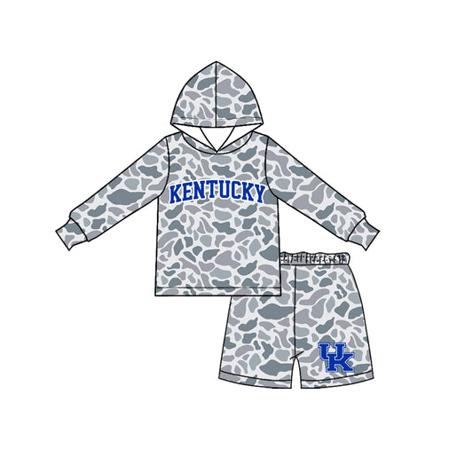 Long sleeves grey camo U K hoodie shorts boys team outfits