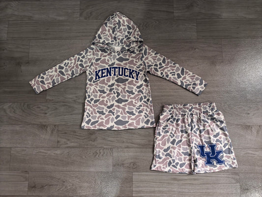 Long sleeves grey camo U K hoodie shorts boys team outfits