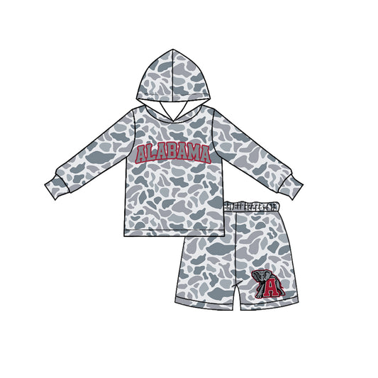 Long sleeves grey camo hoodie elephant shorts boys team outfits