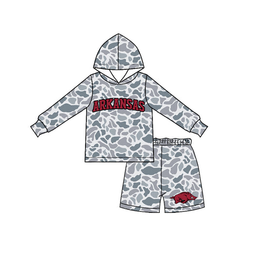 Long sleeves grey camo hoodie hog shorts boys team outfits