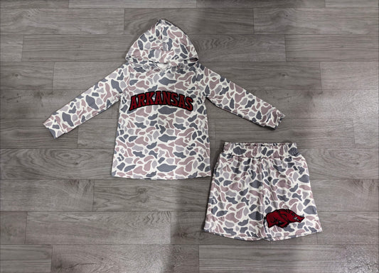 Long sleeves grey camo hoodie hog shorts boys team outfits