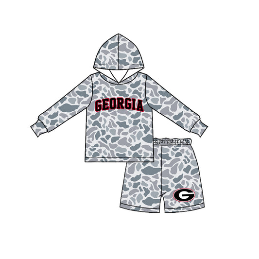 Long sleeves grey camo G hoodie shorts boys team outfits