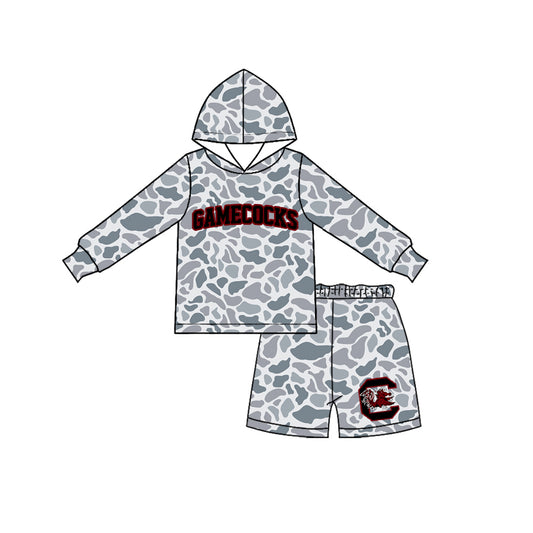 Long sleeves grey camo hoodie C shorts boys team outfits