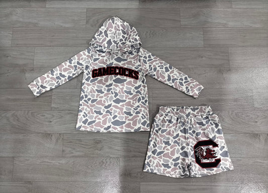Long sleeves grey camo hoodie C shorts boys team outfits