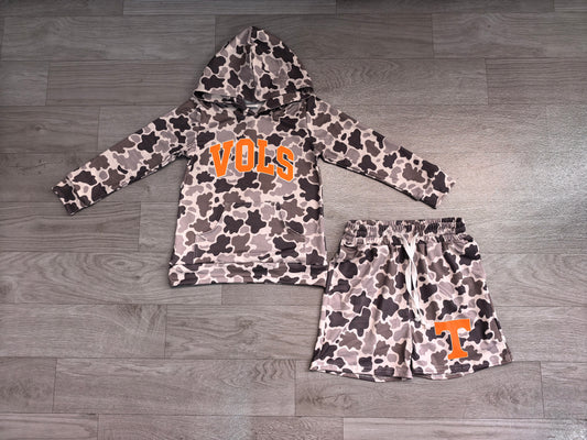 Long sleeves camo orange T hoodie shorts boys team outfits