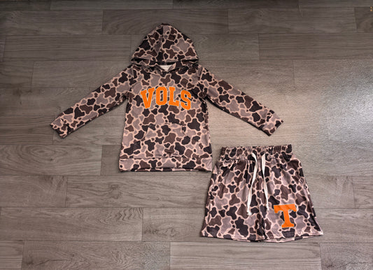 Long sleeves camo orange T hoodie shorts boys team outfits