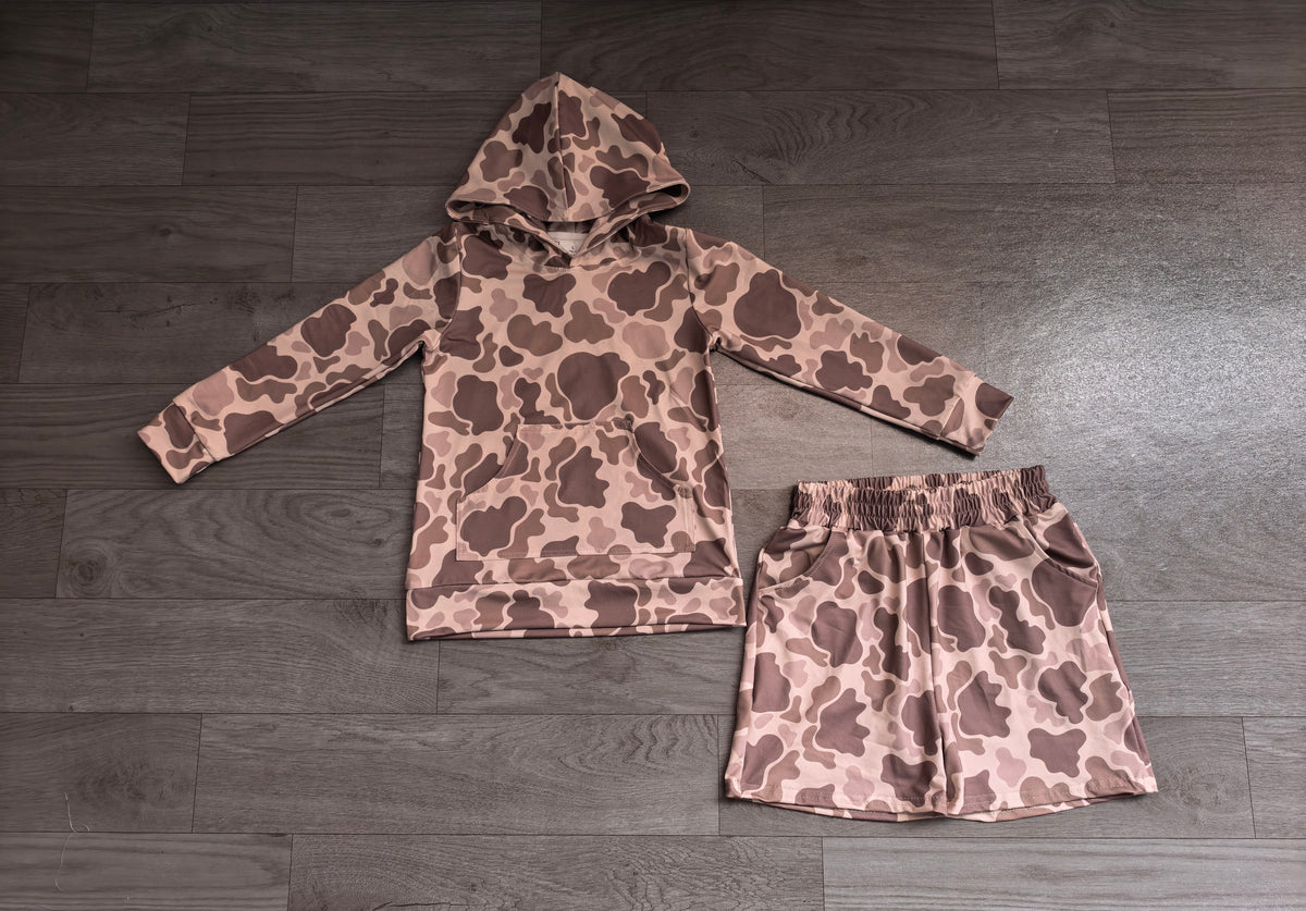 Long sleeves khaki camo hoodie shorts kids boys outfit