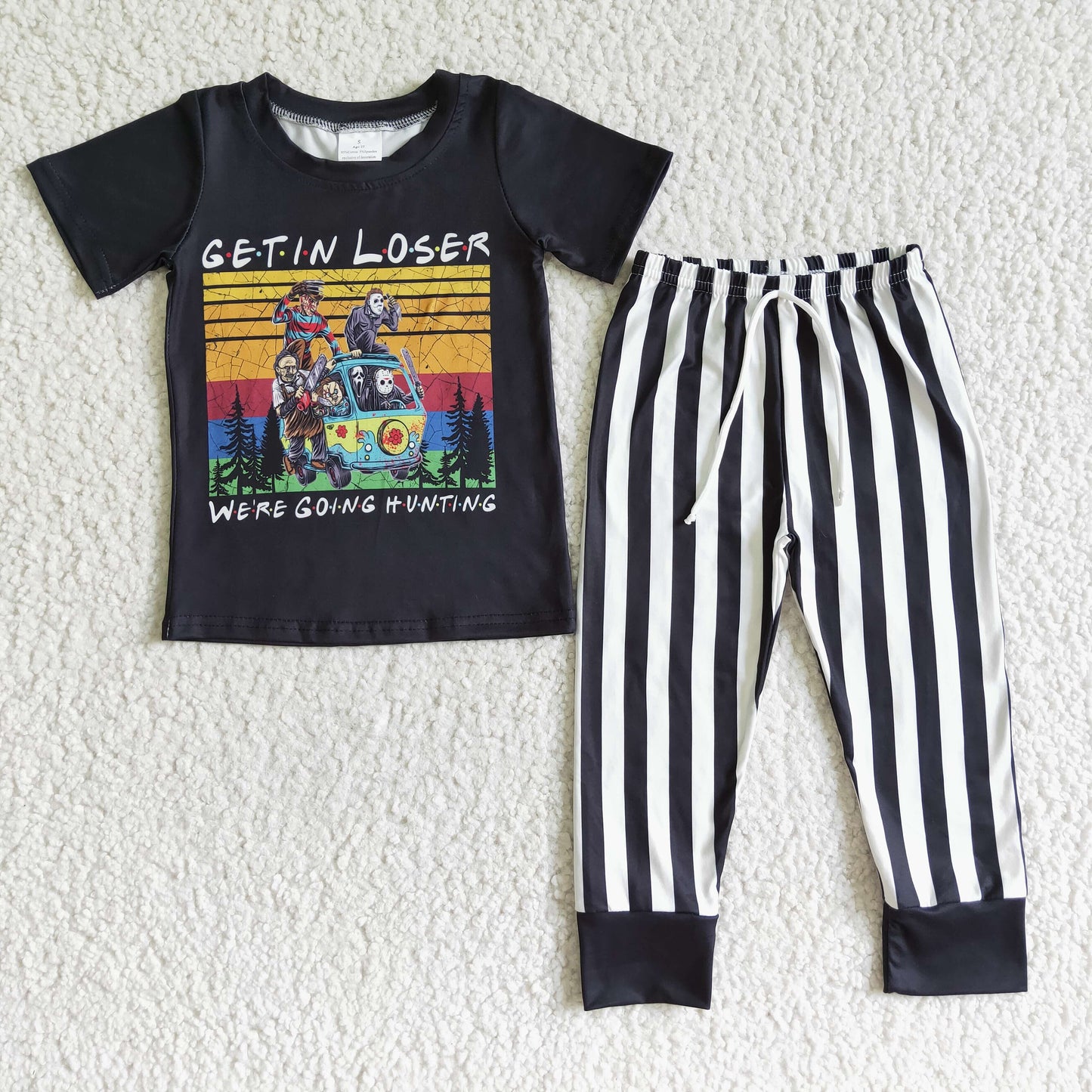 Black mystery shirt stripe pants kids boy Halloween outfits