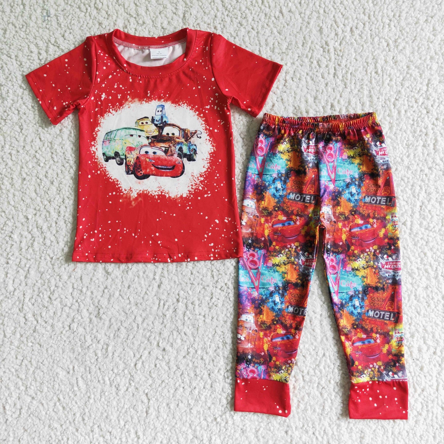 Car bleached shirt pants boy clothing set