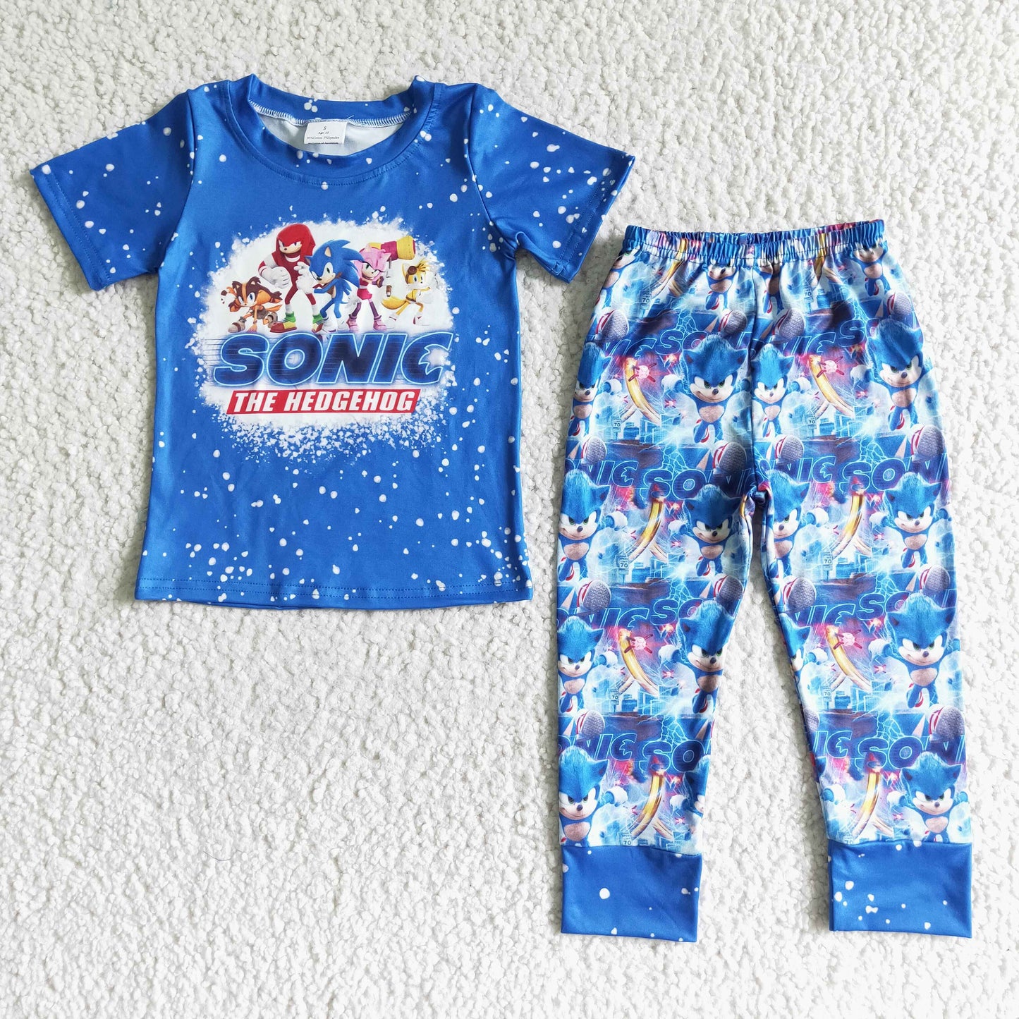 Blue bleached shirt pants kids boy clothing set