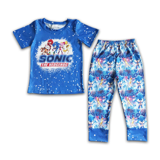 Blue bleached shirt pants kids boy clothing set