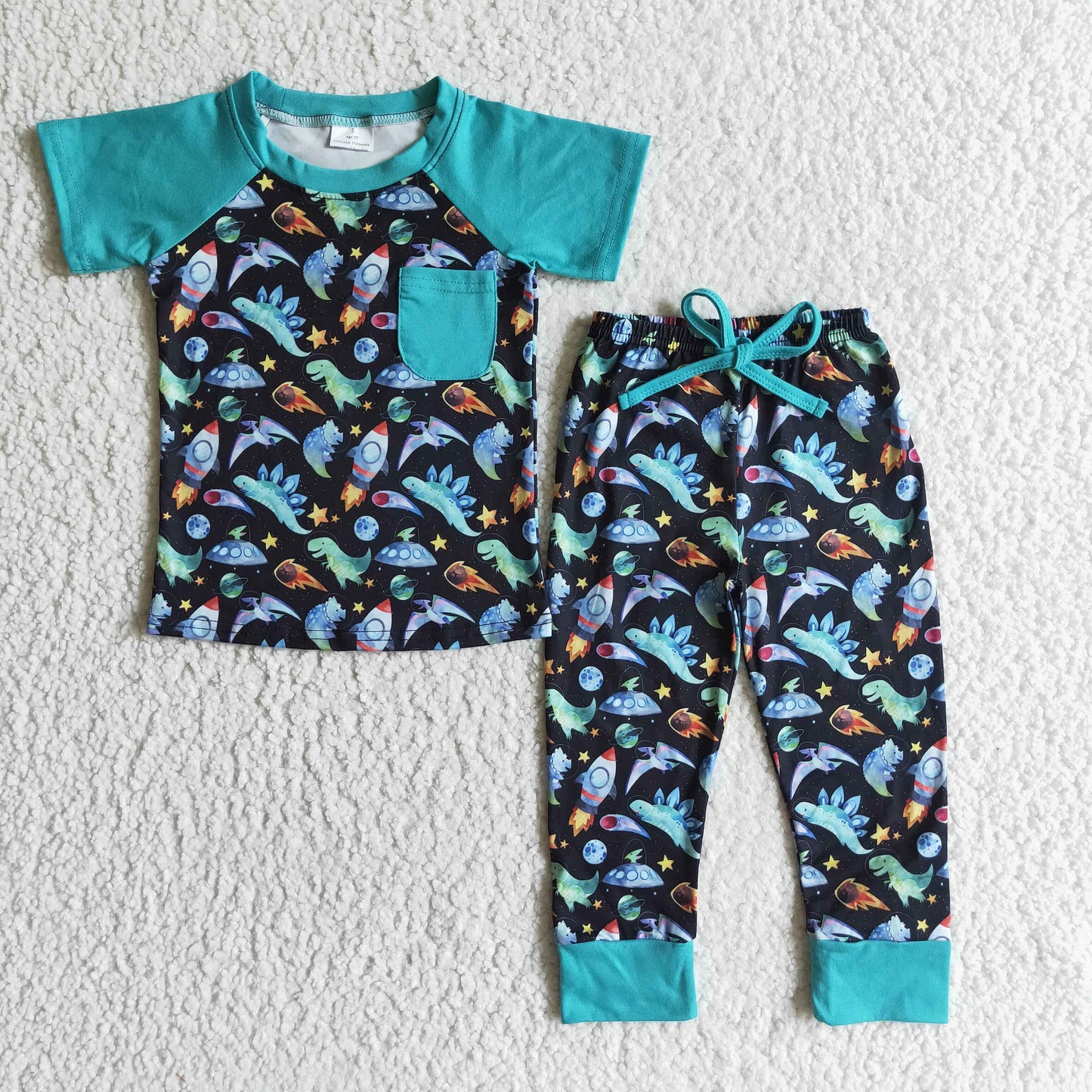 Rocket outer space dinosaur kids boy pajamas