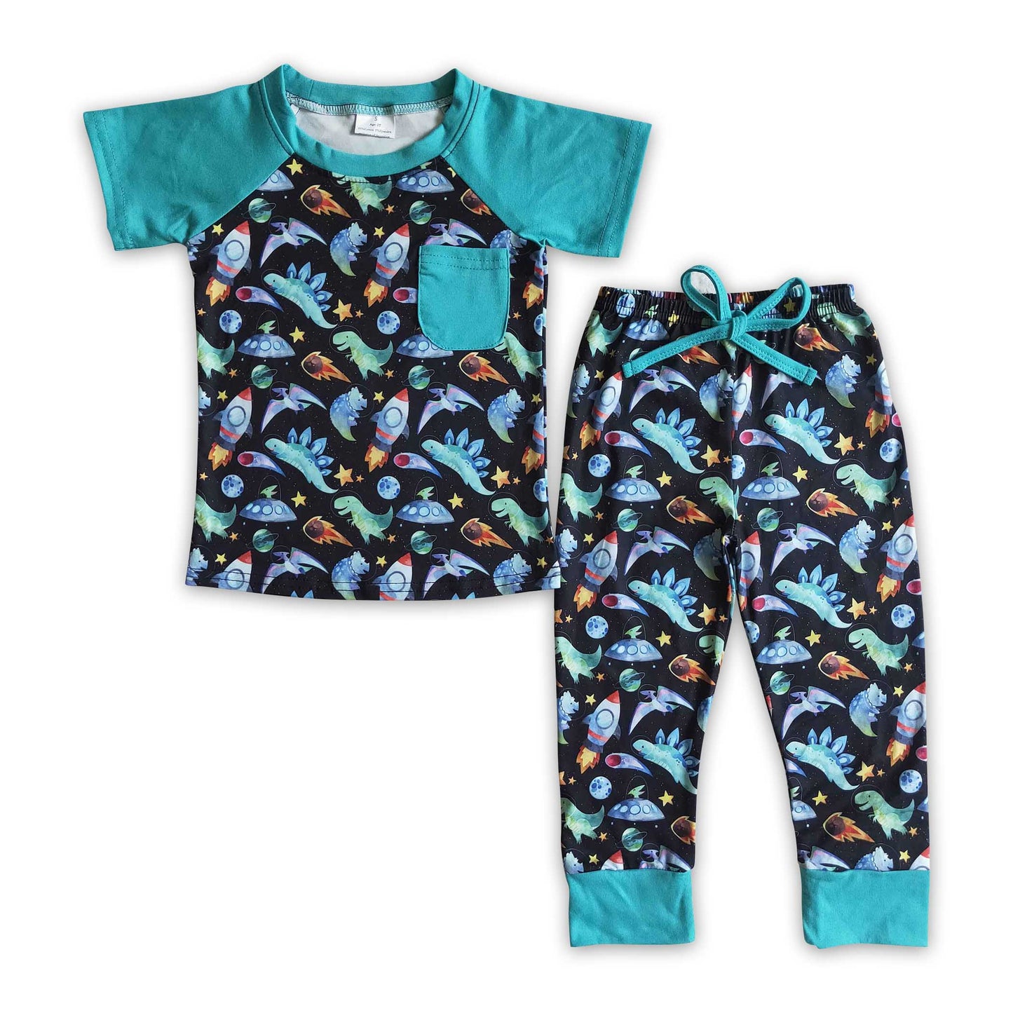 Rocket outer space dinosaur kids boy pajamas